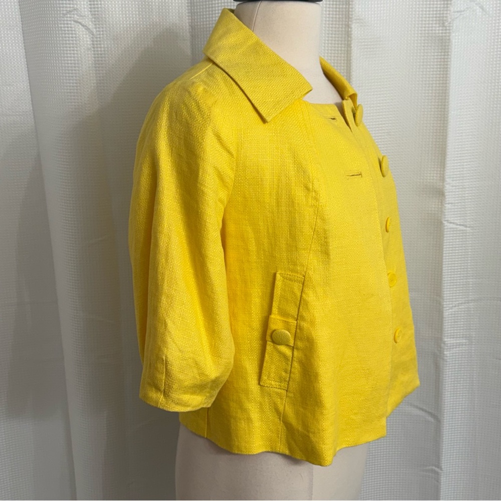 H&M Women's Vintage Style Textured Weave 3/4 Sleeve Cropped Jacket, Yellow, Sz 6 - Picture 5 of 10